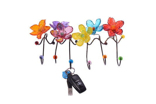 Decorative Wall Hooks, Coat rack with Multicolored resin flowers, for towel, jewelry.