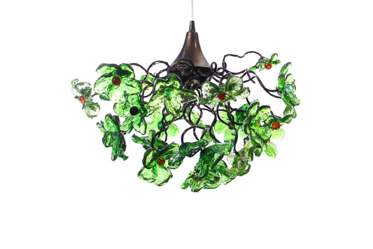 Elegant Chandelier with Handmade Green Flowers for Dining Room, Hall, or Bedroom - Stunning Resin Floral Ceiling Light Fixture