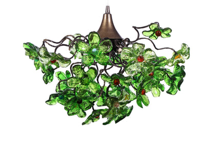 Elegant Chandelier with Handmade Green Flowers for Dining Room, Hall, or Bedroom - Stunning Resin Floral Ceiling Light Fixture