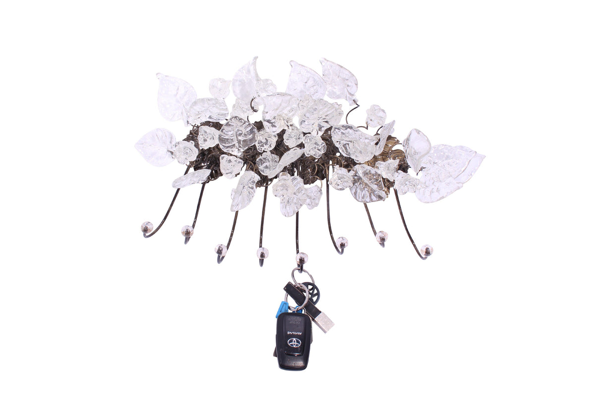 Unique hooks Coat Rack, Wall Hook with Transparent clear resin flowers and leaves, decorative wall hanger.