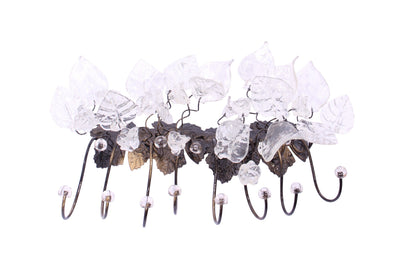Unique hooks Coat Rack, Wall Hook with Transparent clear resin flowers and leaves, decorative wall hanger.