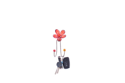 Wall Hook with red resin flower, decorative wall hanger.