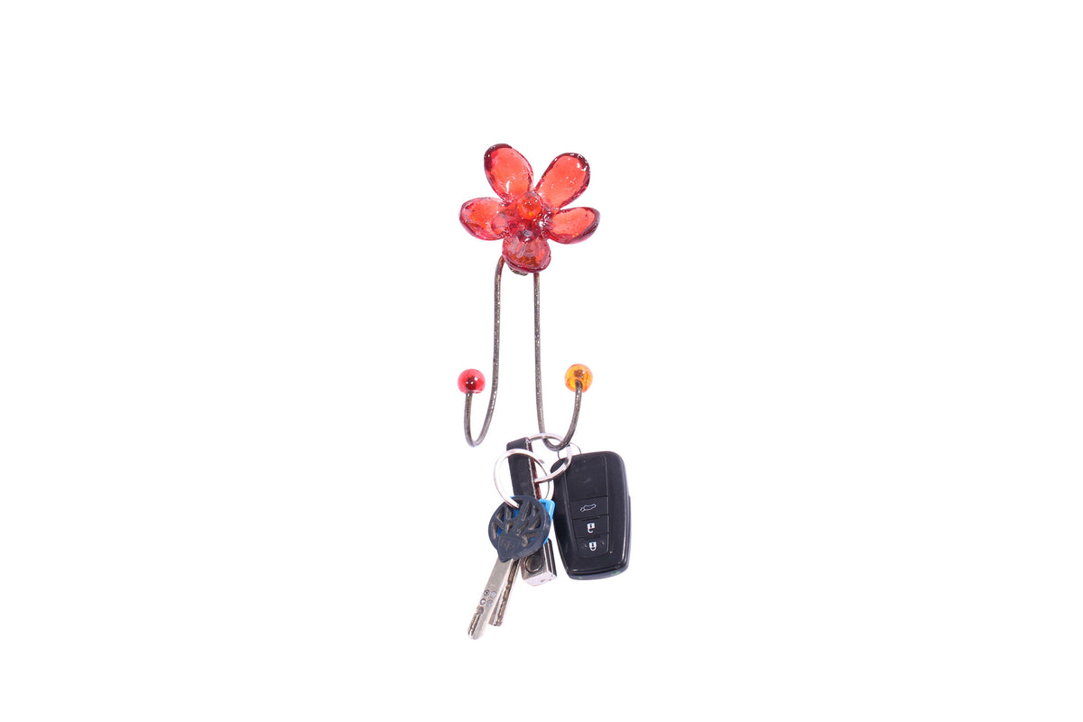 Wall Hook with red resin flower, decorative wall hanger.
