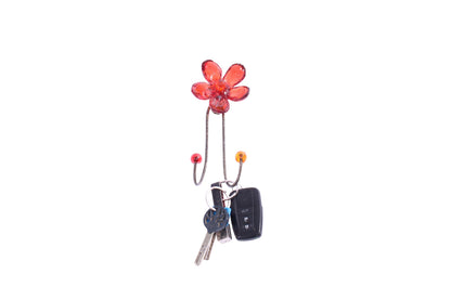 Wall Hook with red resin flower, decorative wall hanger.