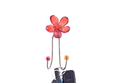 Wall Hook with red resin flower, decorative wall hanger.