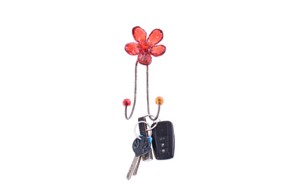 Wall Hook with red resin flower, decorative wall hanger.