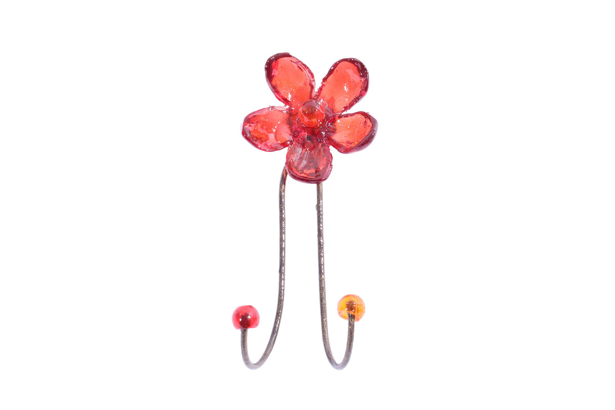 Wall Hook with red resin flower, decorative wall hanger.