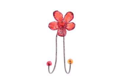 Wall Hook with red resin flower, decorative wall hanger.