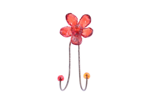 Wall Hook with red resin flower, decorative wall hanger.