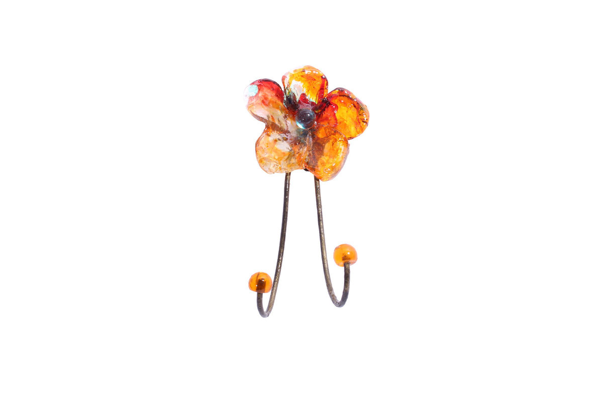 Wall Hook with orange resin flower, decorative wall hanger.