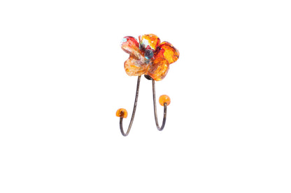 Wall Hook with orange resin flower, decorative wall hanger.