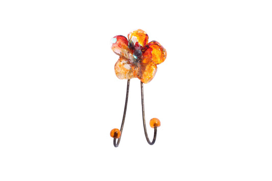 Wall Hook with orange resin flower, decorative wall hanger.