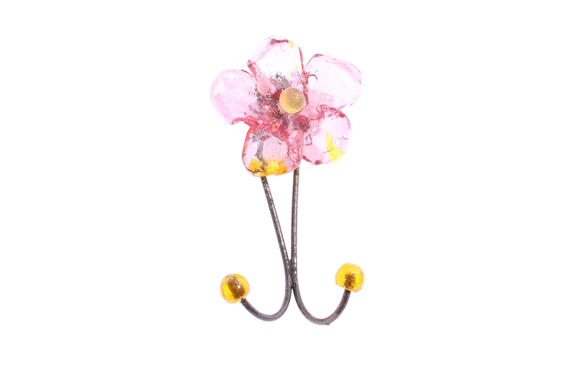 Wall Hook with pink resin flower, decorative wall hanger.