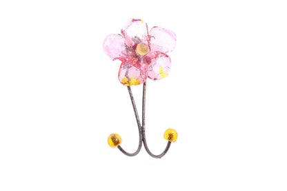 Wall Hook with pink resin flower, decorative wall hanger.