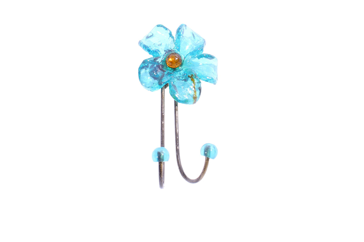 Wall Hook with turquoise resin flower, decorative wall hanger.
