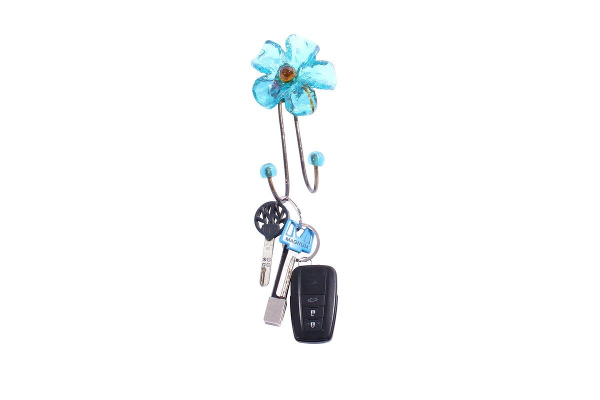 Wall Hook with turquoise resin flower, decorative wall hanger.