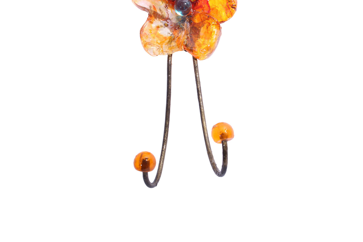 Wall Hook with orange resin flower, decorative wall hanger.