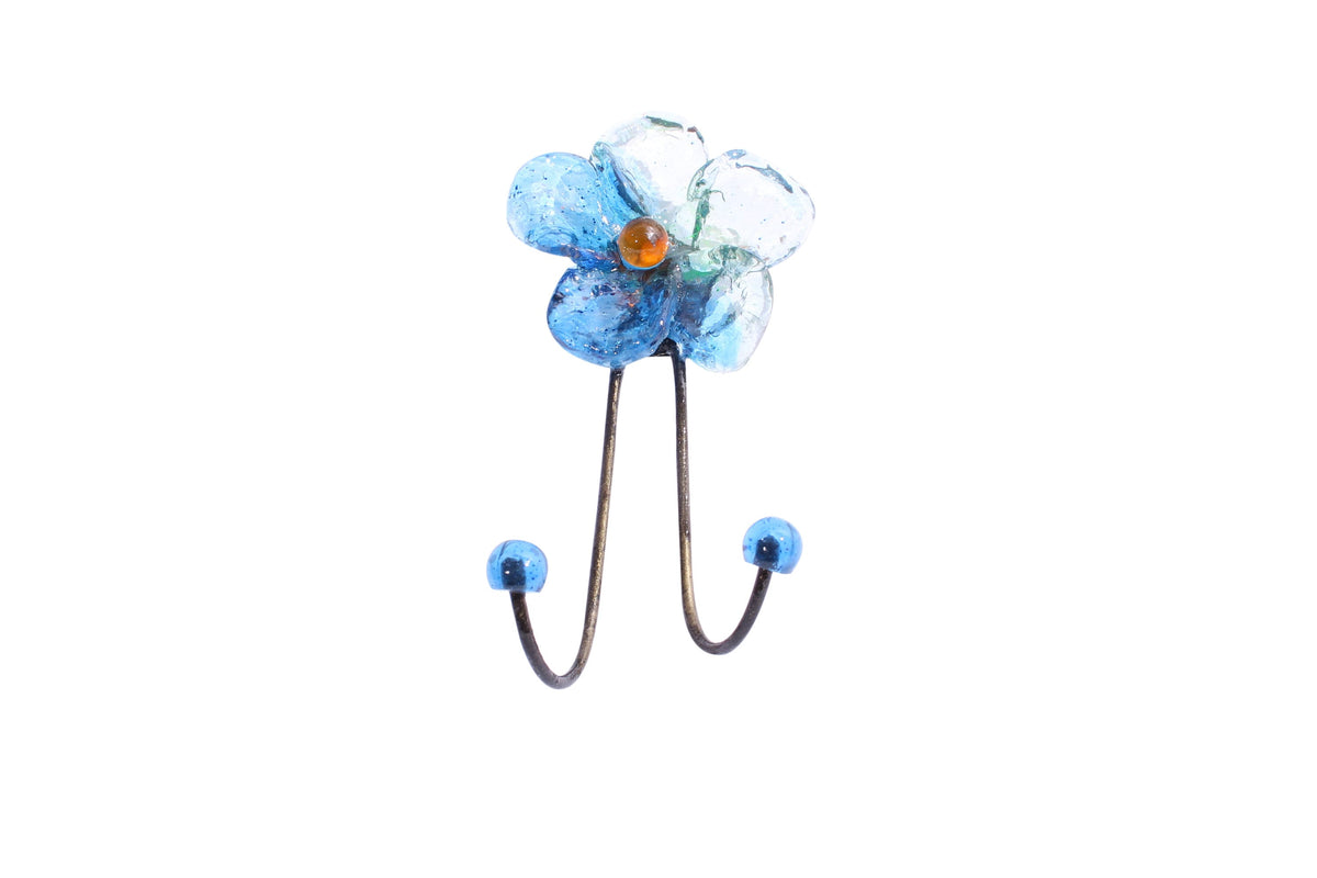 Wall Hook with blue resin flower, decorative wall hanger.