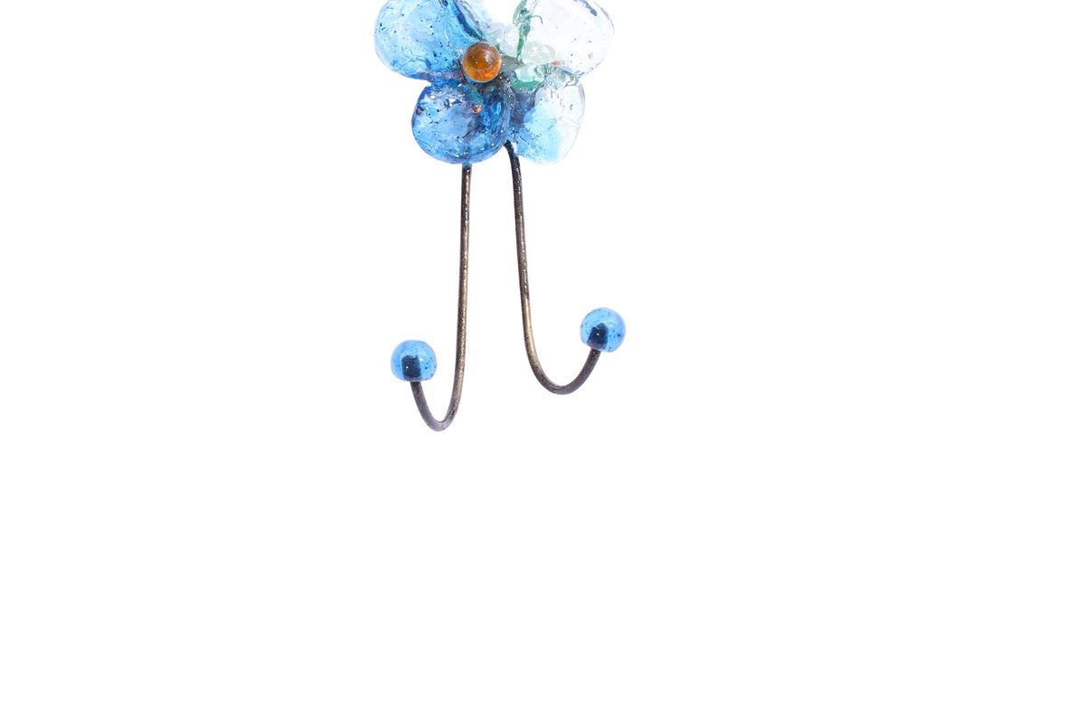 Wall Hook with blue resin flower, decorative wall hanger.