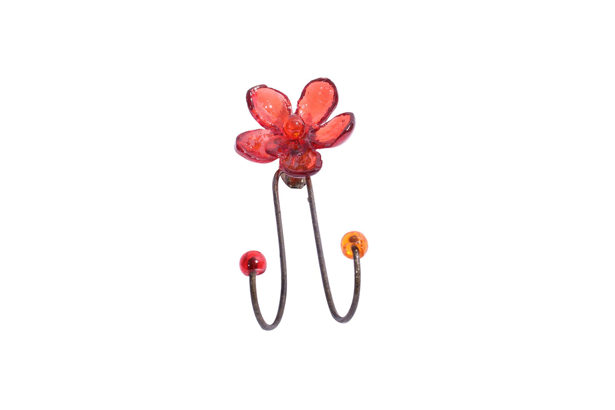 Wall Hook with red resin flower, decorative wall hanger.