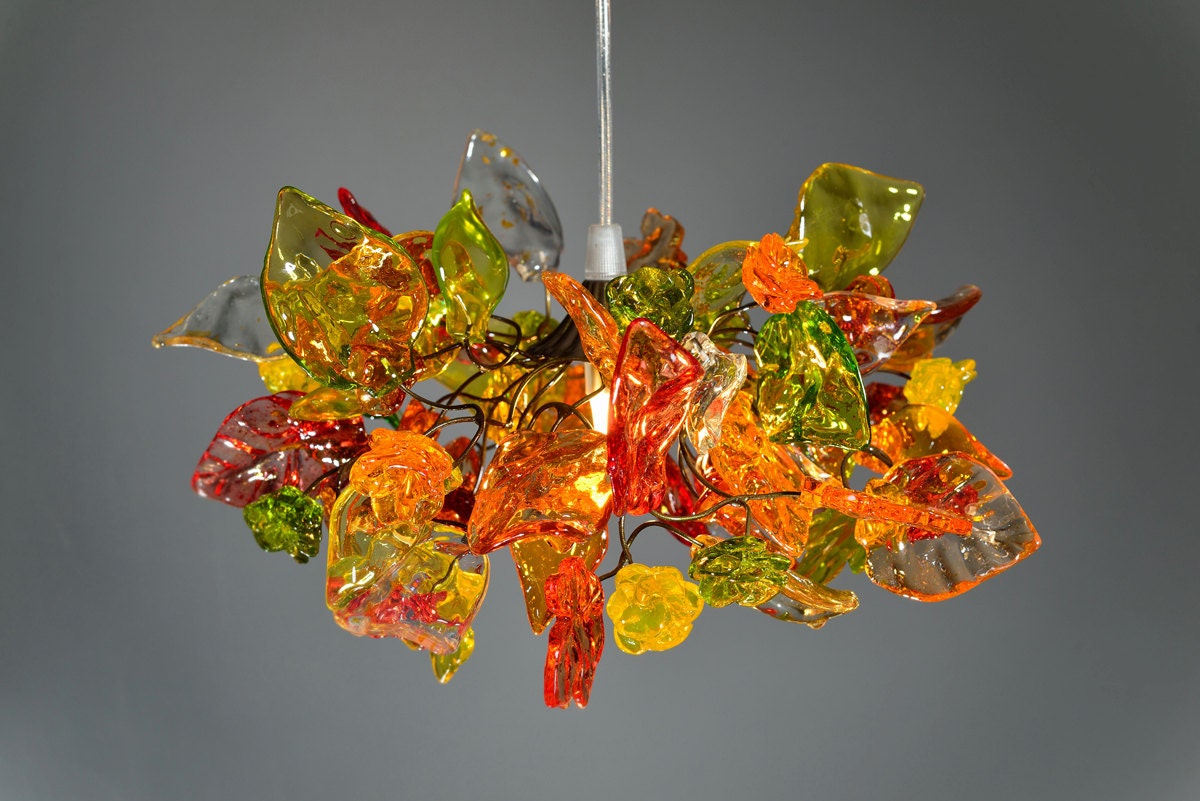 Light Fixtures Ceiling warm color flowers and leaves, "iber" hanging chandelier for hall, bathroom.