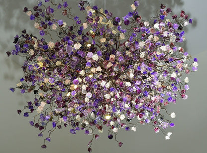 Floral Chandelier: Handmade Resin Flower Ceiling Light, Purple & Gray