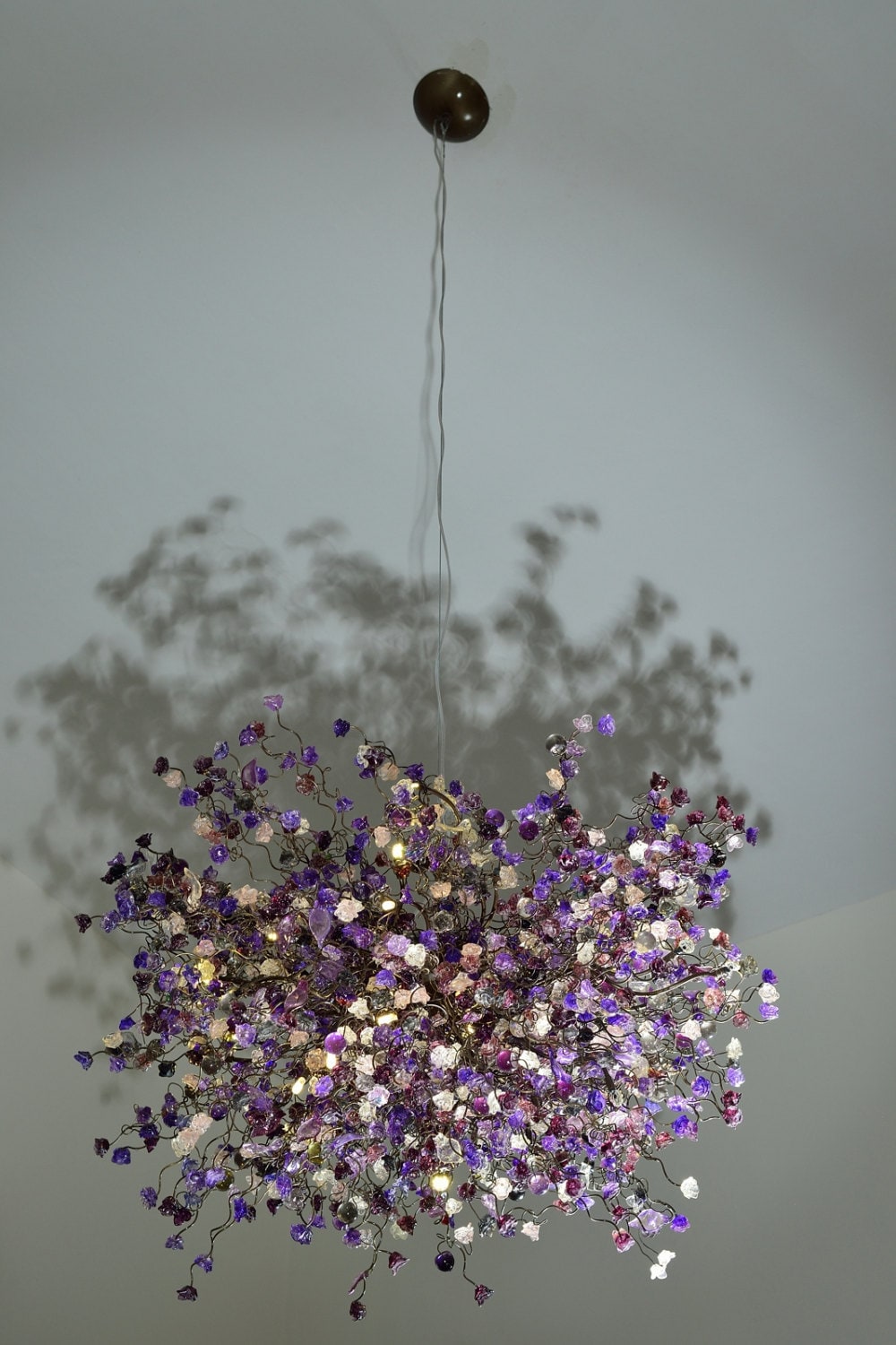 Floral Chandelier: Handmade Resin Flower Ceiling Light, Purple & Gray