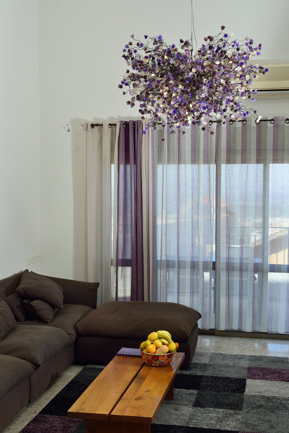 Floral Chandelier: Handmade Resin Flower Ceiling Light, Purple & Gray
