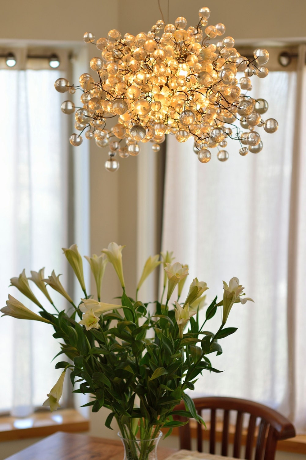 Clear Bubble Chandelier: Handmade Polyester Resin Ceiling Light
