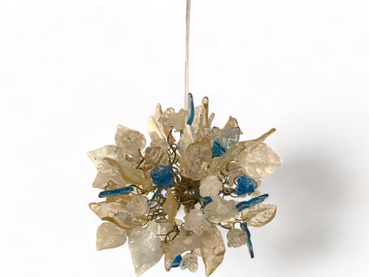 Pendant Lighting, modern pendant with gold, white clear and blue color flowers and leaves for hall or bedroom