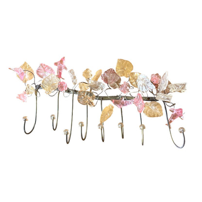 Coat rack, Wall Hook with Pastel resin flowers and leaves and , decorative wall hanger.