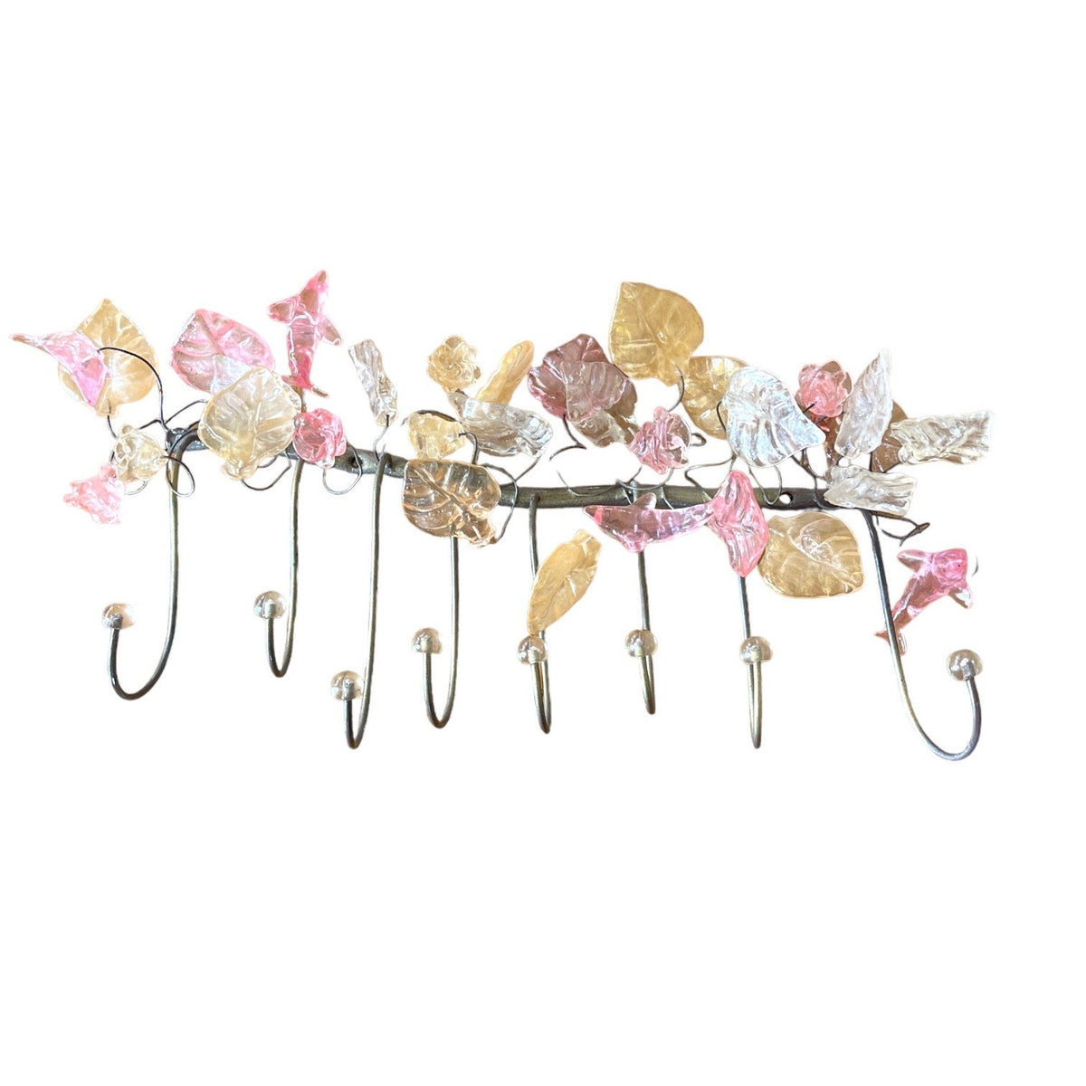 Coat rack, Wall Hook with Pastel resin flowers and leaves and , decorative wall hanger.