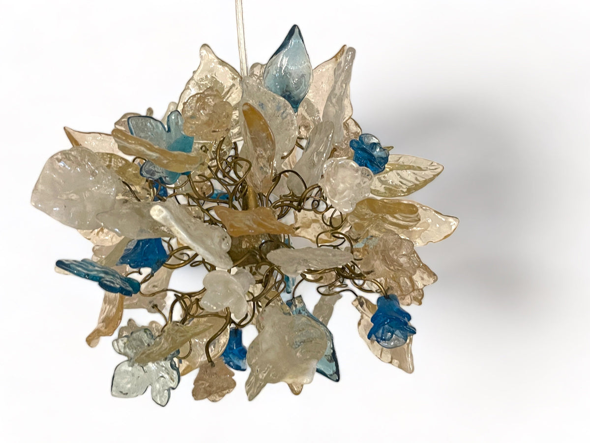 Pendant Lighting, modern pendant with gold, white clear and blue color flowers and leaves for hall or bedroom
