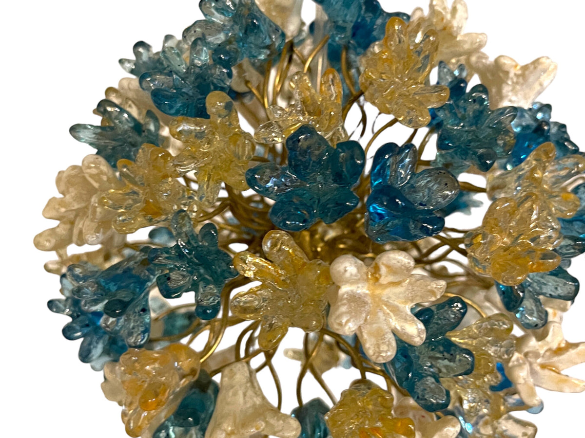 Blue pendant light with flowers for hall or bathroom, or as a bedside light - a unique pendant lights.