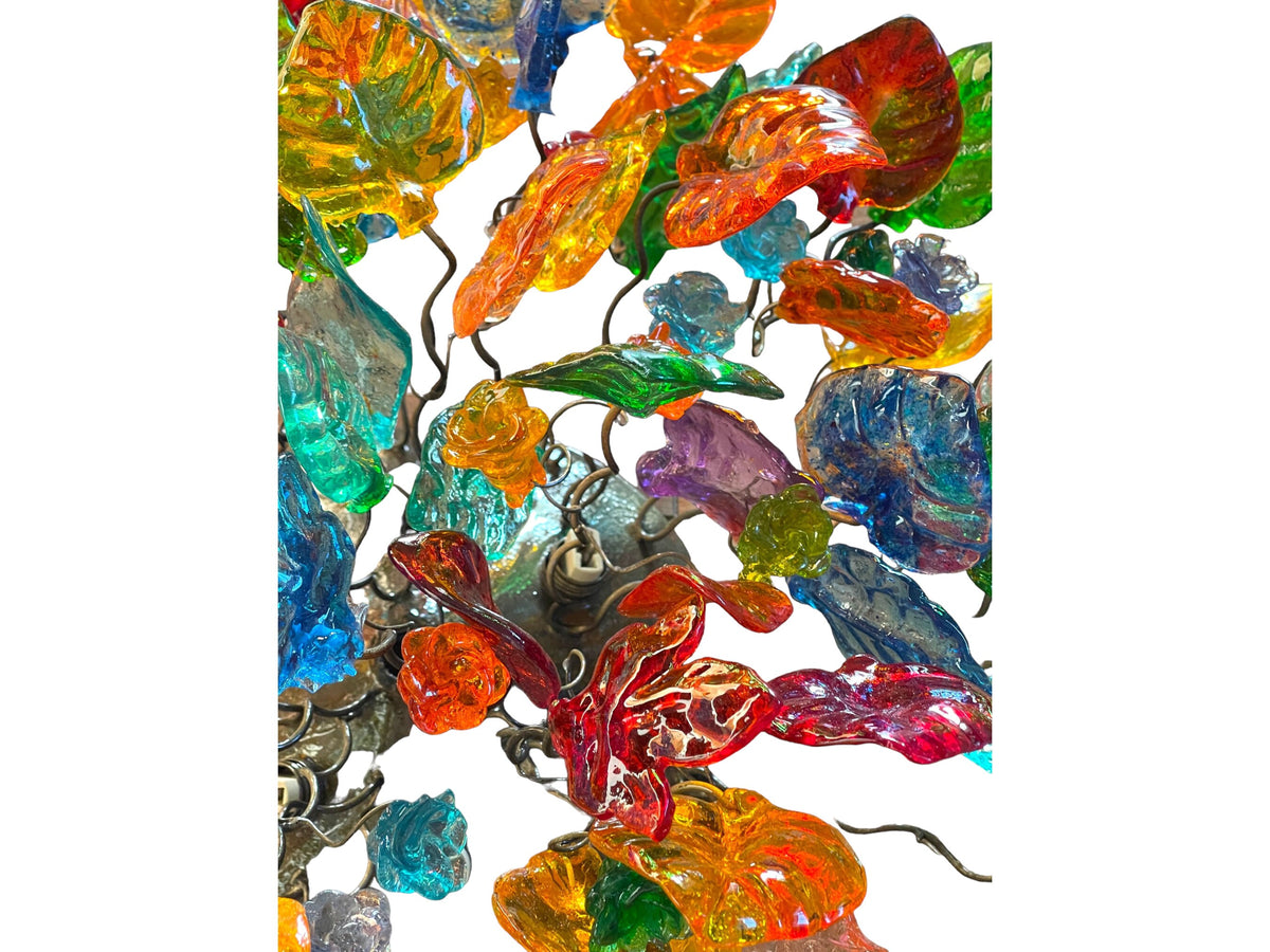 Flush mount ceiling light with rainbow color flowers and leaves. elegant sconces for ceiling or wall