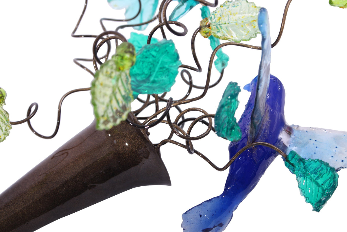 Plug-in Wall Sconce: Blue Resin Flowers and Birds Bedroom Lamp