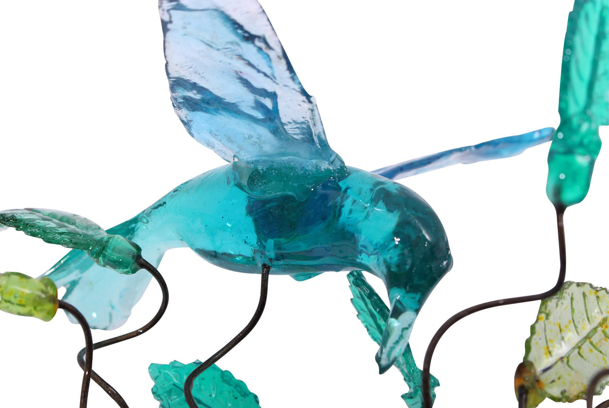 Plug-in Wall Sconce: Blue Resin Flowers and Birds Bedroom Lamp