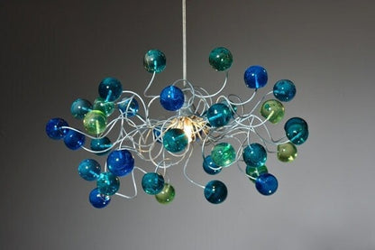 Modern Ceiling Light Fixture: Blue Green Resin Bubble Chandelier