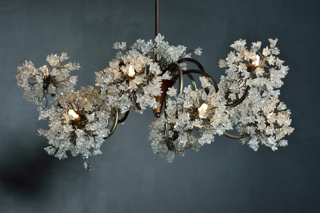 Chandeliers Light with clear jumping flowers, Ceiling Lighting Fixtures chandelier with 10 arms for Dining Room table