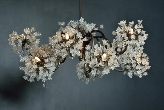 Chandeliers Light with clear jumping flowers, Ceiling Lighting Fixtures chandelier with 10 arms for Dining Room table