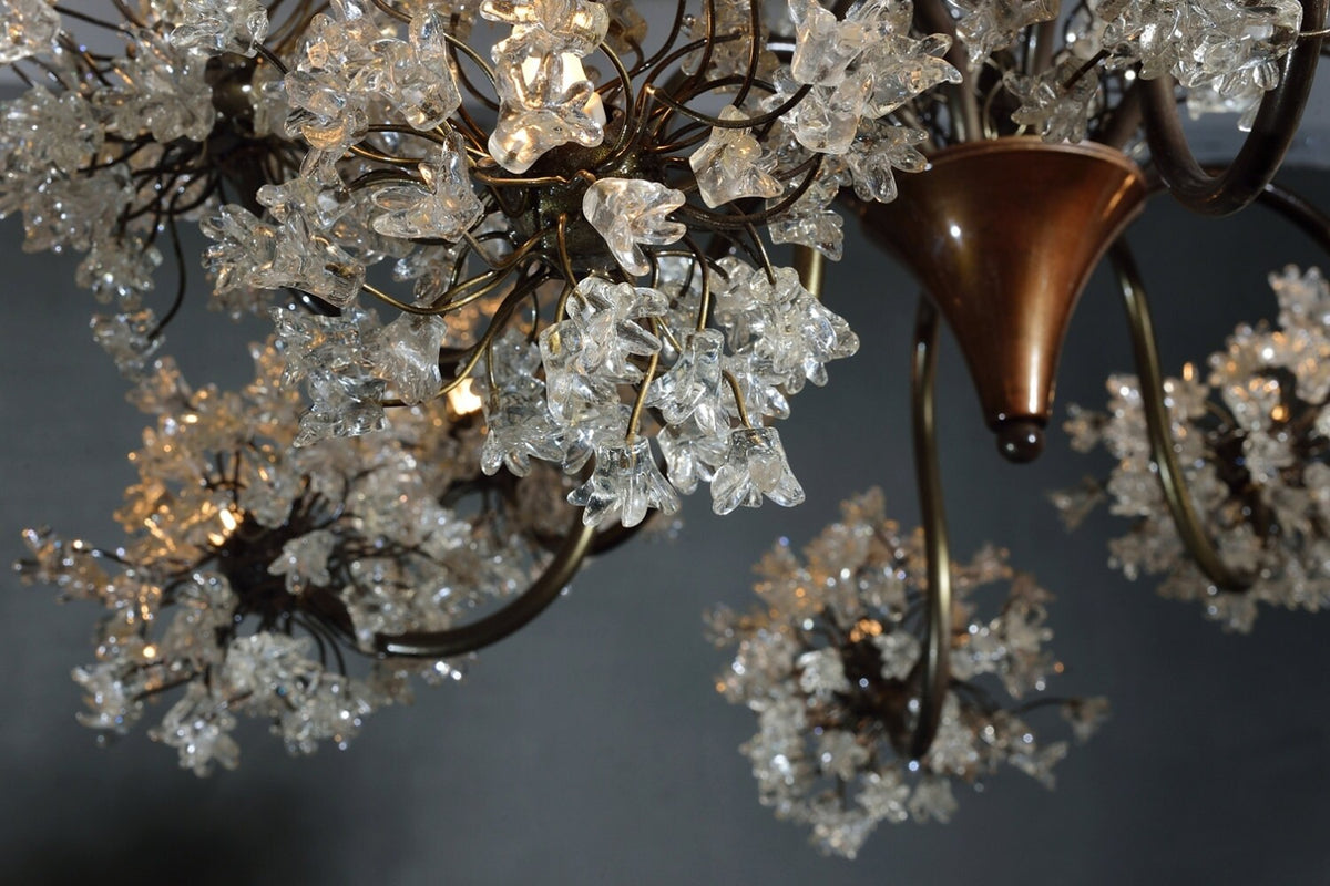 Chandeliers Light with clear jumping flowers, Ceiling Lighting Fixtures chandelier with 10 arms for Dining Room table