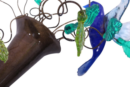 Plug-in Wall Sconce: Blue Resin Flowers and Birds Bedroom Lamp