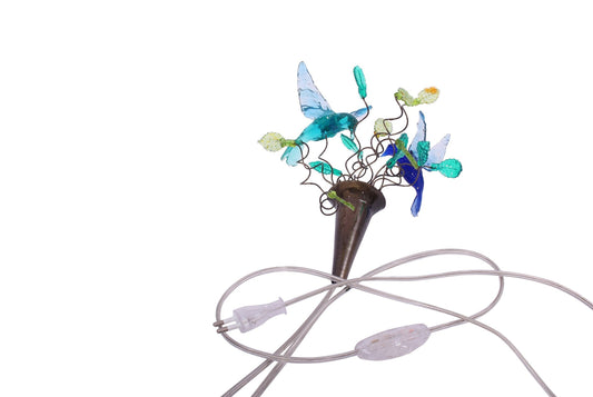 Plug-in Wall Sconce: Blue Resin Flowers and Birds Bedroom Lamp