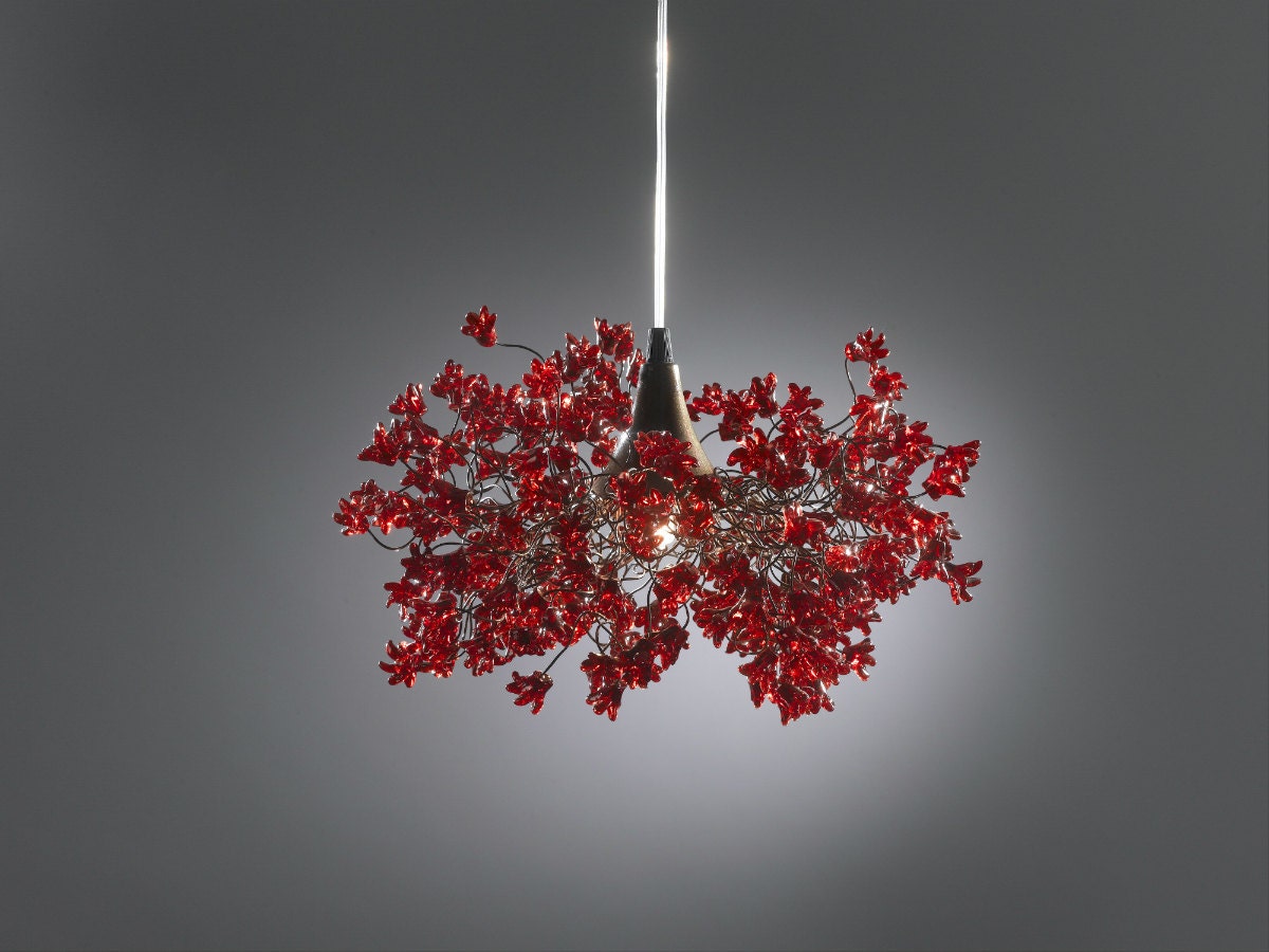 Unique Lighting hanging chandeliers with Red jumping flower for bedroom or living room.