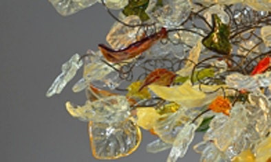 Chandelier hanging light with Champagne color flowers & leaves