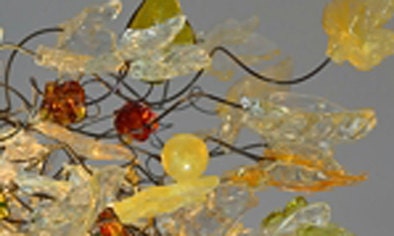 Chandelier hanging light with Champagne color flowers & leaves