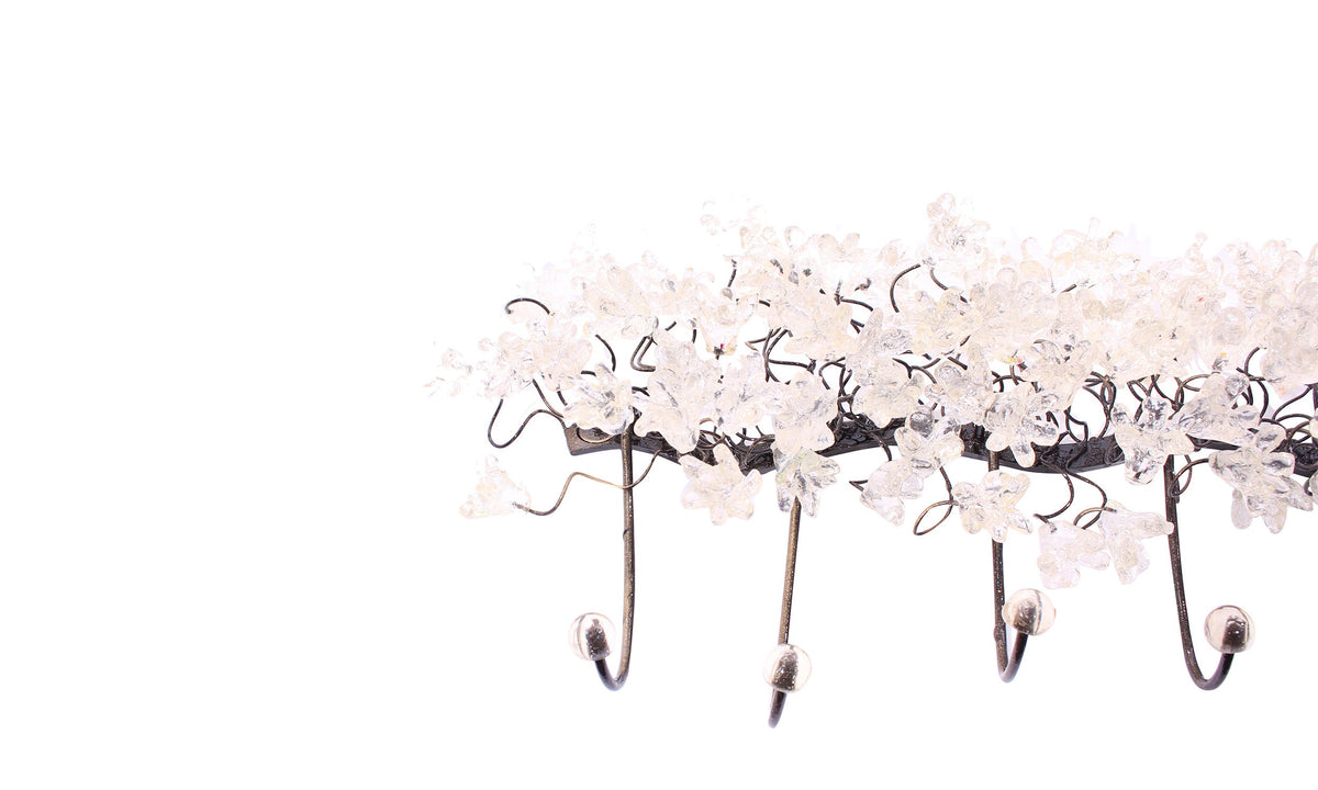 Unique hooks Coat Rack, Wall Hook with clear transparent resin flowers, decorative wall hanger.