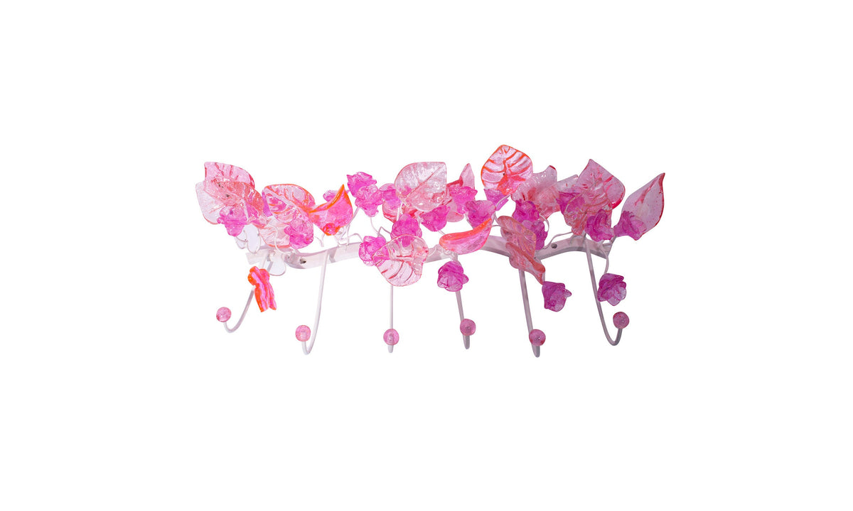 Pink Floral Resin Wall Hanger: Handmade 4 Hook Organizer