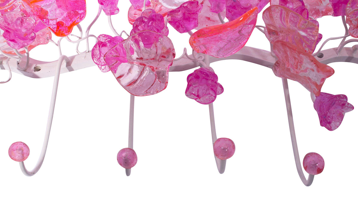 Pink Floral Resin Wall Hanger: Handmade 4 Hook Organizer