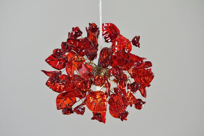 Red Flower Chandelier: Handmade Resin Floral Pendant Light